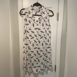 Big Island Size M Sleeveless Shell Button Dragonfly Print Collared Mini Dress